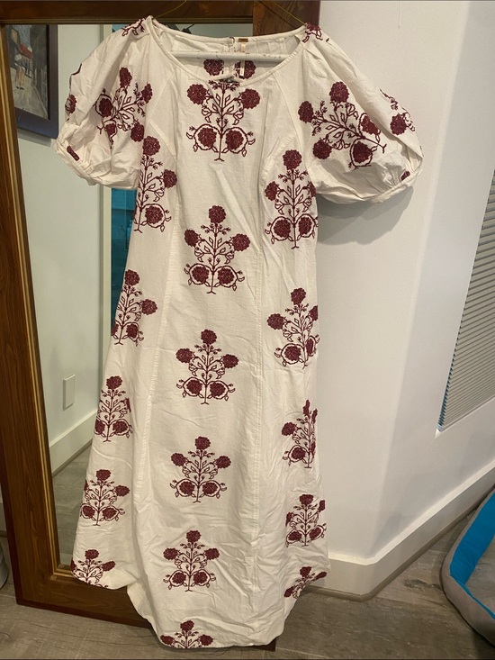 Free People Dresses & Skirts - Free People Cream Maxi Dress with Burgundy Floral Embroidery